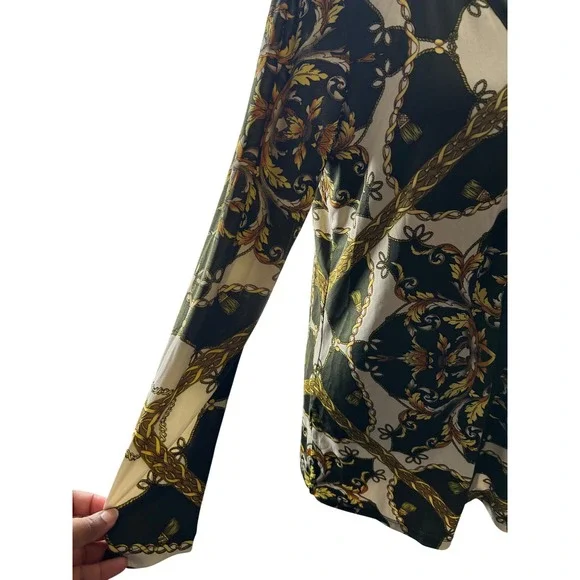 Susan Graver Womens XS Tunic Top V Neck Gold Accent Long Sleeve - Picture 3 of 8